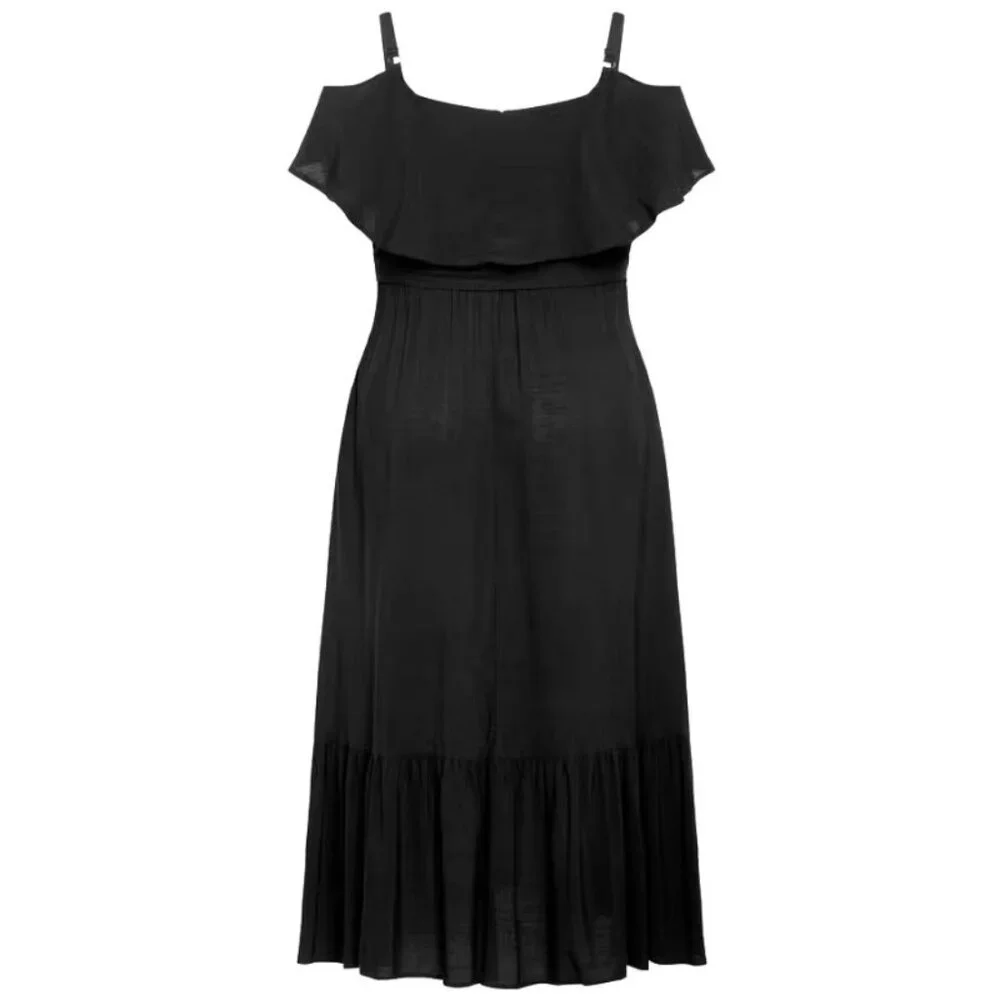 NWT Avenue Black Cold Shoulder Overlay Tie Waist Midi Dress 20